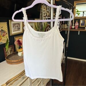 Alberto Makali White Lace Trim Tank Top